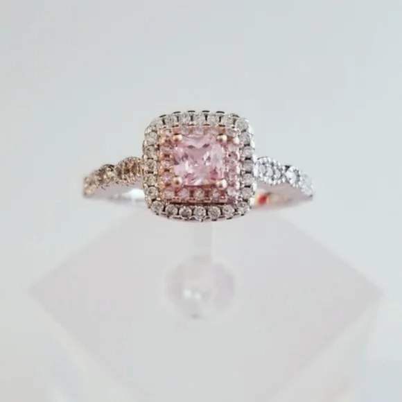 Sterling Pink Princess Cut Solitaire - Picture 3 of 9